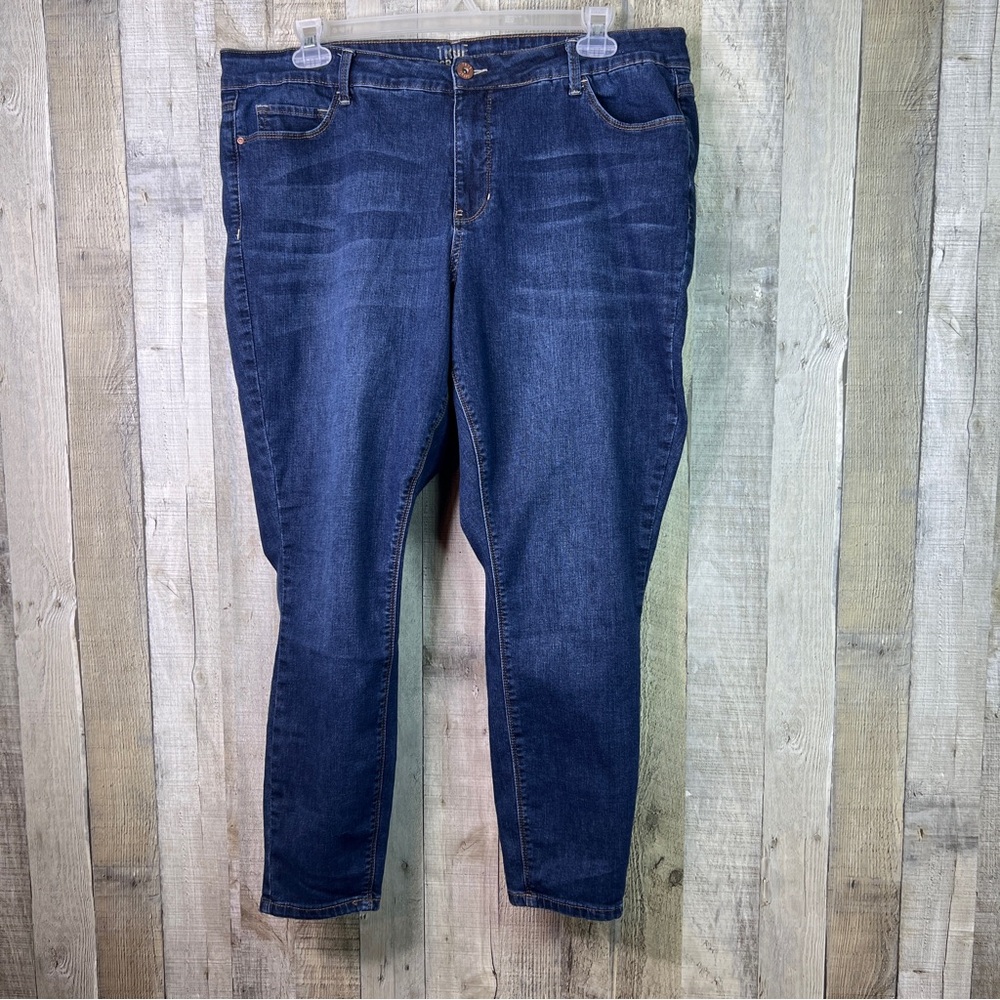 True Craft Size 22 Skinny Cropped Dark Blue Denim Jeans w/5 Pockets w/St…